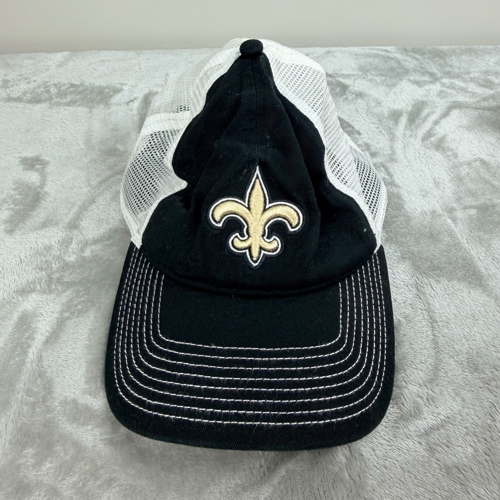 Fanatics New Orleans Saints NFL Trucker Hat Black White Mesh Fleur De Lis‎